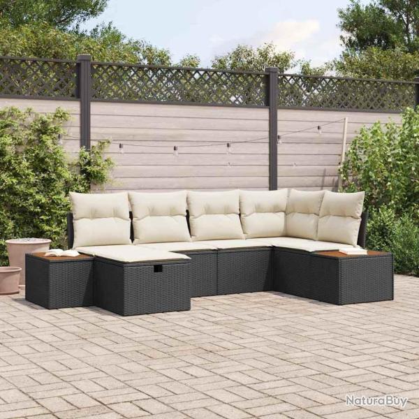 Ensemble de canap� de jardin avec coussin Noir polyrotin