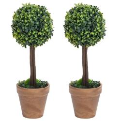 Plantes de buis artificiel 2 pcs avec pots Boule Vert 33 cm