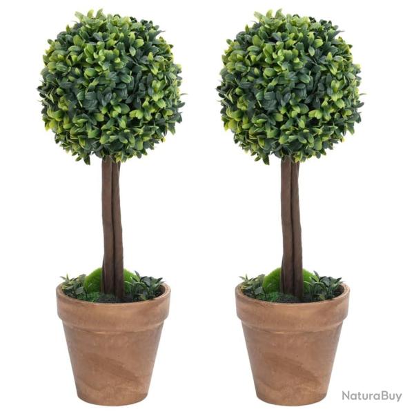 Plantes de buis artificiel 2 pcs avec pots Boule Vert 33 cm