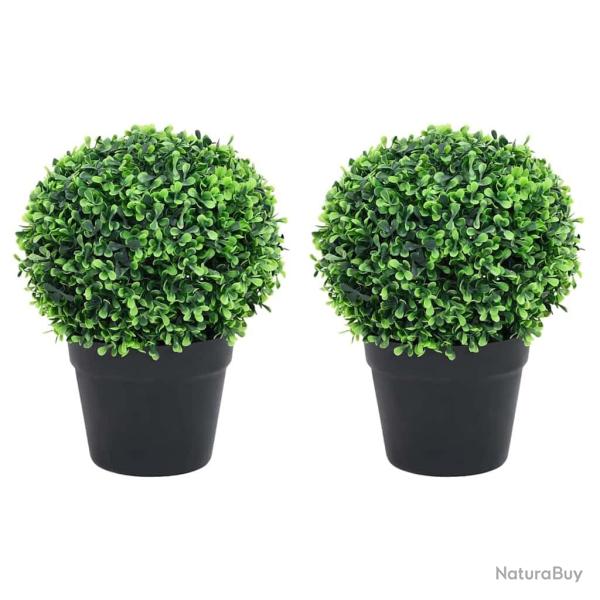 Plantes de buis artificiel 2 pcs avec pots Boule Vert 37 cm