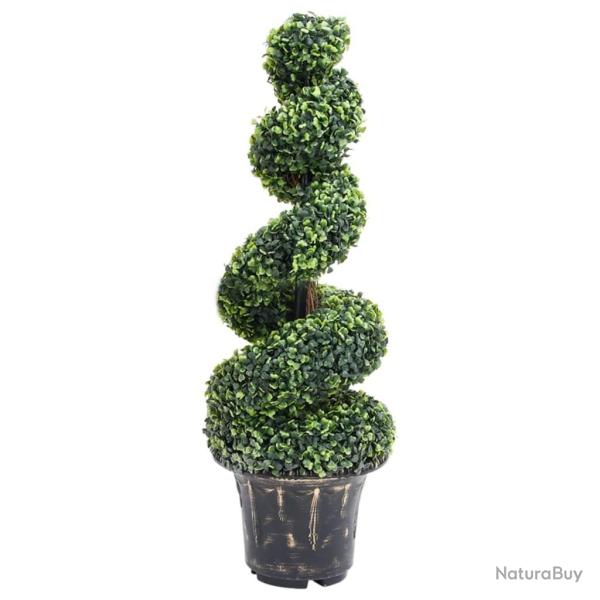 Plante de buis artificiel en spirale avec pot Vert 100 cm
