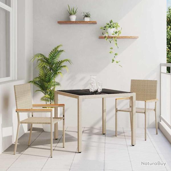 Ensemble de salle � manger pour jardin 3 pcs Beige polyrotin