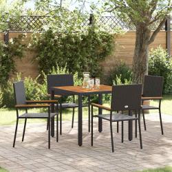 Ensemble de salle &agrave; manger pour jardin 5 pcs Noir polyrotin