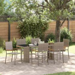 Ensemble de salle &agrave; manger pour jardin 7 pcs Gris polyrotin