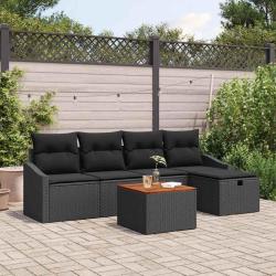 Ensemble de canap&eacute; de jardin avec coussin 6 pcs Noir Poly rotin