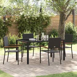 Ensemble de salle &agrave; manger pour jardin 5 pcs Noir polyrotin