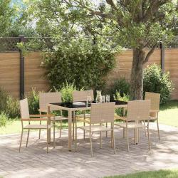 Ensemble de salle &agrave; manger pour jardin 7 pcs Beige polyrotin