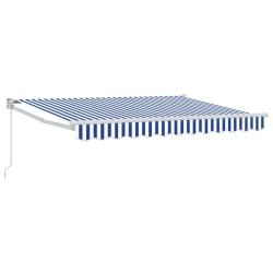 Auvent r&eacute;tractable manuel Bleu et Blanc 3,5 x 2 m