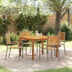 Ensemble de salle &agrave; manger pour jardin 5 pcs Gris
