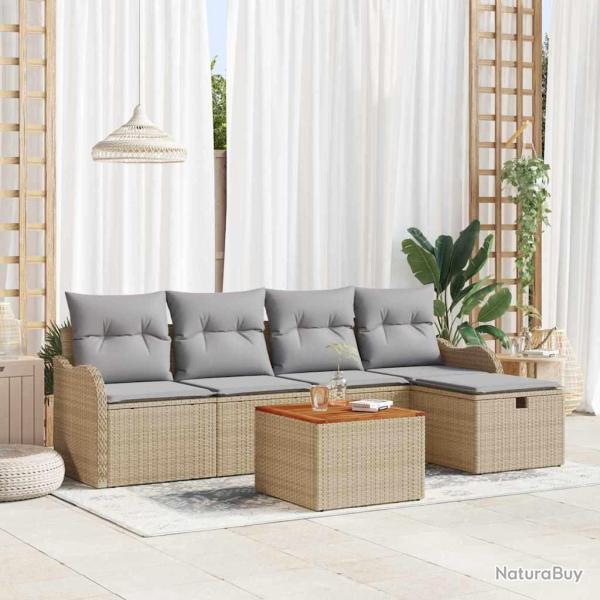 Ensemble de canap� de jardin avec coussin 6 pcs Beige polyrotin