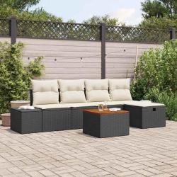 Ensemble de canap&eacute; de jardin avec coussin 6 pcs Noir Poly rotin