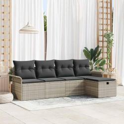 Ensemble de canap&eacute; de jardin 5 pcs Gris clair Poly rotin