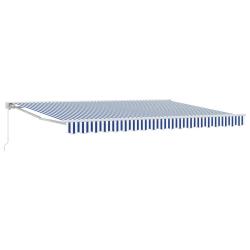 Auvent r&eacute;tractable manuel Bleu et Blanc 4,5 &times; 3 m