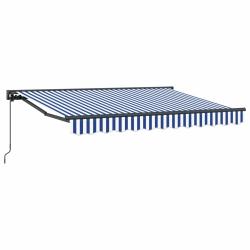 Auvent r&eacute;tractable manuel Bleu et Blanc 3,5 x 2 m