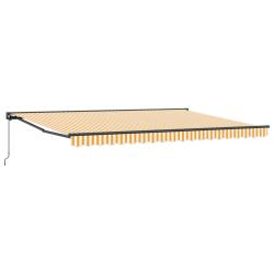 Auvent r&eacute;tractable manuel Jaune et blanc 4 &times; 3,5 m