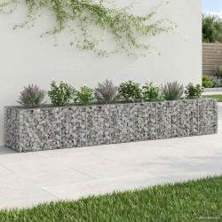 Lit sur&eacute;lev&eacute; gabion 2 pcs Argent&eacute; 340 x 60 x 55 cm