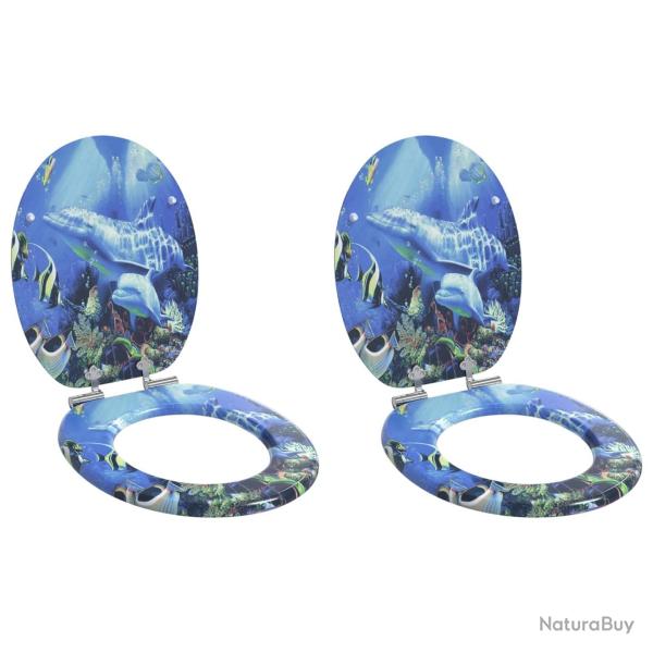 Si�ge de toilette � fermeture douce 2 pcs Bleu 44 x 38 cm