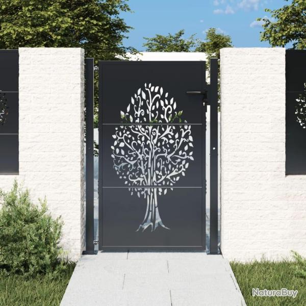 Portail de jardin anthracite 100x125 cm acier conception d'arbre