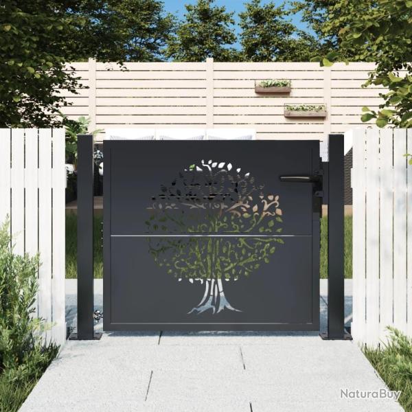 Portail de jardin anthracite 100x75 cm acier conception d'arbre