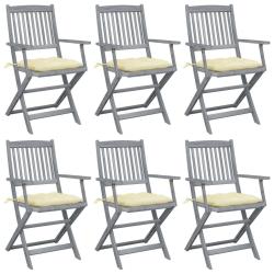Chaises pliables d'ext&eacute;rieur lot de 6 et coussins Bois d'acacia