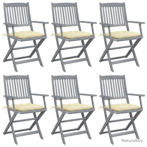 Chaises pliables d'ext�rieur lot de 6 et coussins Bois d'acacia
