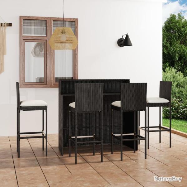 Ensemble de bar de jardin avec coussins 5 pcs Noir