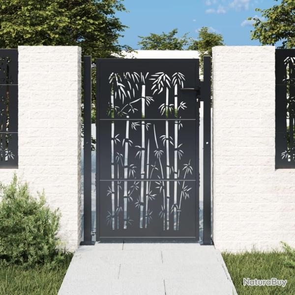 Portail de jardin anthracite 100x125 cm acier design de bambou