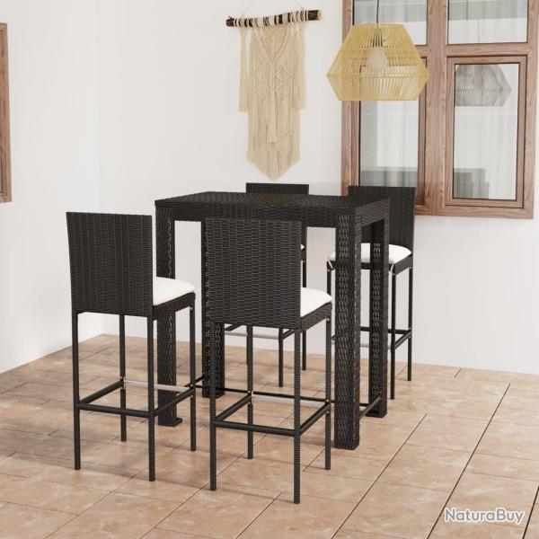 Ensemble de bar d'ext�rieur 5 pcs coussins R�sine tress�e Noir