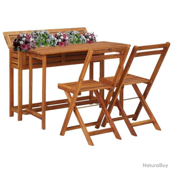 Table � jardini�re et 2 chaises de bistro bois d'acacia massif