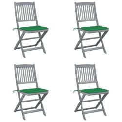Chaises pliables d'ext&eacute;rieur lot de 4 et coussins Bois d'acacia