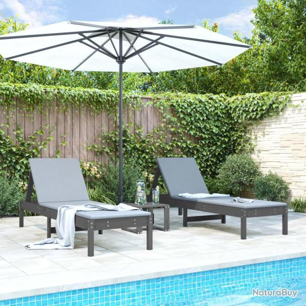 Chaises longues lot de 2 gris 199,5x60x74 cm bois massif de pin