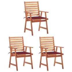 Chaises &agrave; manger d'ext&eacute;rieur lot de 3 et coussins Acacia massif