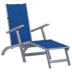 Chaise longue d'ext&eacute;rieur repose-pied et coussin Acacia solide