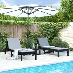 Chaises longues lot de 2 noir 199,5x60x74 cm bois massif de pin