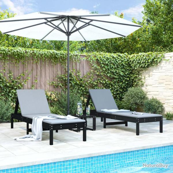 Chaises longues lot de 2 noir 199,5x60x74 cm bois massif de pin