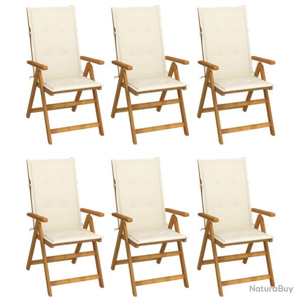 Chaises pliables de jardin lot de 6 avec coussins Bois d'acacia