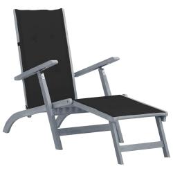 Chaise longue d'ext&eacute;rieur repose-pied et coussin Acacia solide