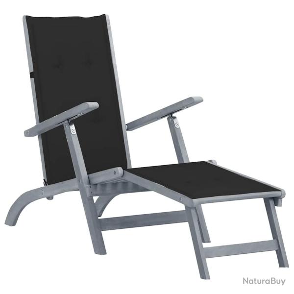 Chaise longue d'ext�rieur repose-pied et coussin Acacia solide