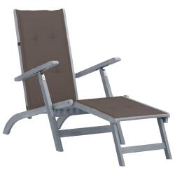 Chaise longue d'ext&eacute;rieur repose-pied et coussin Acacia solide