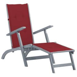 Chaise longue d'ext&eacute;rieur repose-pied et coussin Acacia solide
