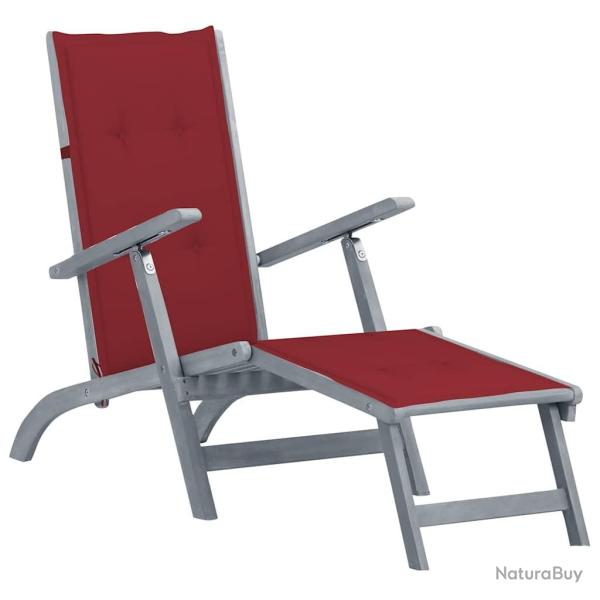Chaise longue d'ext�rieur repose-pied et coussin Acacia solide