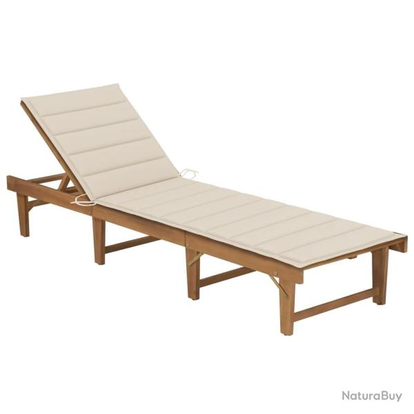 Chaise longue pliable avec coussin Bois d'acacia solide