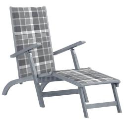 Chaise longue d'ext&eacute;rieur repose-pied et coussin Acacia solide