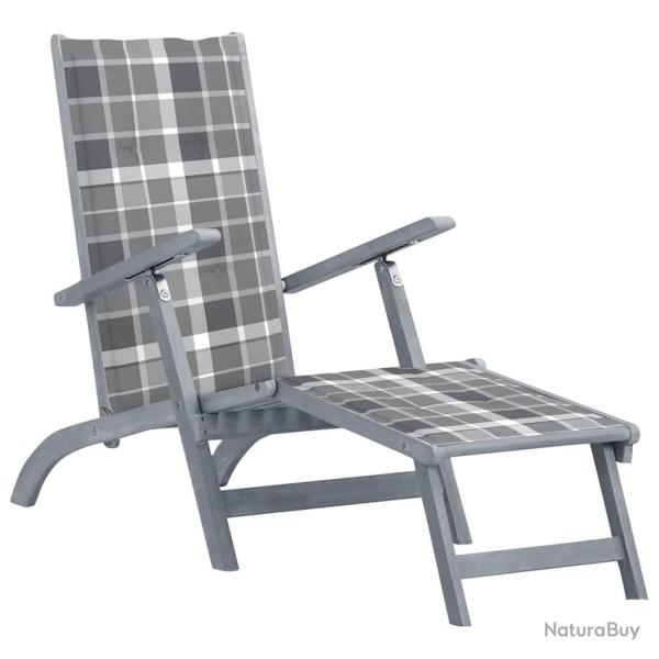 Chaise longue d'ext�rieur repose-pied et coussin Acacia solide