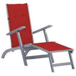 Chaise longue d'ext&eacute;rieur repose-pied et coussin Acacia solide