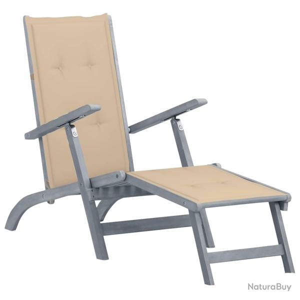 Chaise longue d'ext�rieur repose-pied et coussin Acacia solide