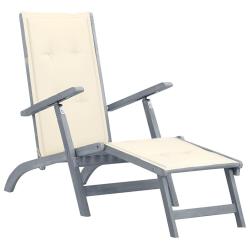Chaise longue d'ext&eacute;rieur repose-pied et coussin Acacia solide