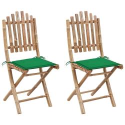 Chaises pliables de jardin lot de 2 avec coussins Bambou