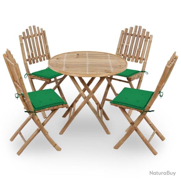 Mobilier � d�ner d'ext�rieur pliable 5 pcs avec coussins bambou