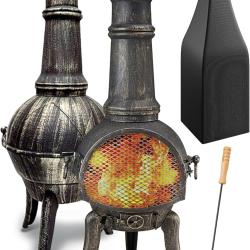 Po&ecirc;le Mexicain Traditionnel en Fonte - Chemin&eacute;e d'Ext&eacute;rieur 112 cm avec Chapeau, LIVRAISON OFFERTE